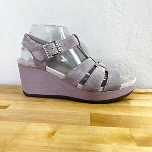 Vionic Tawny Wedge Platform Sandals Purple Lilac Suede Fisherman Buckle Size 9